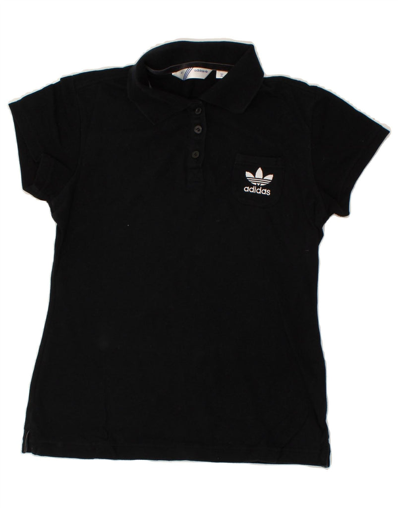ADIDAS Womens Polo Shirt UK 12 Medium Black Cotton | Vintage Adidas | Thrift | Second-Hand Adidas | Used Clothing | Messina Hembry 