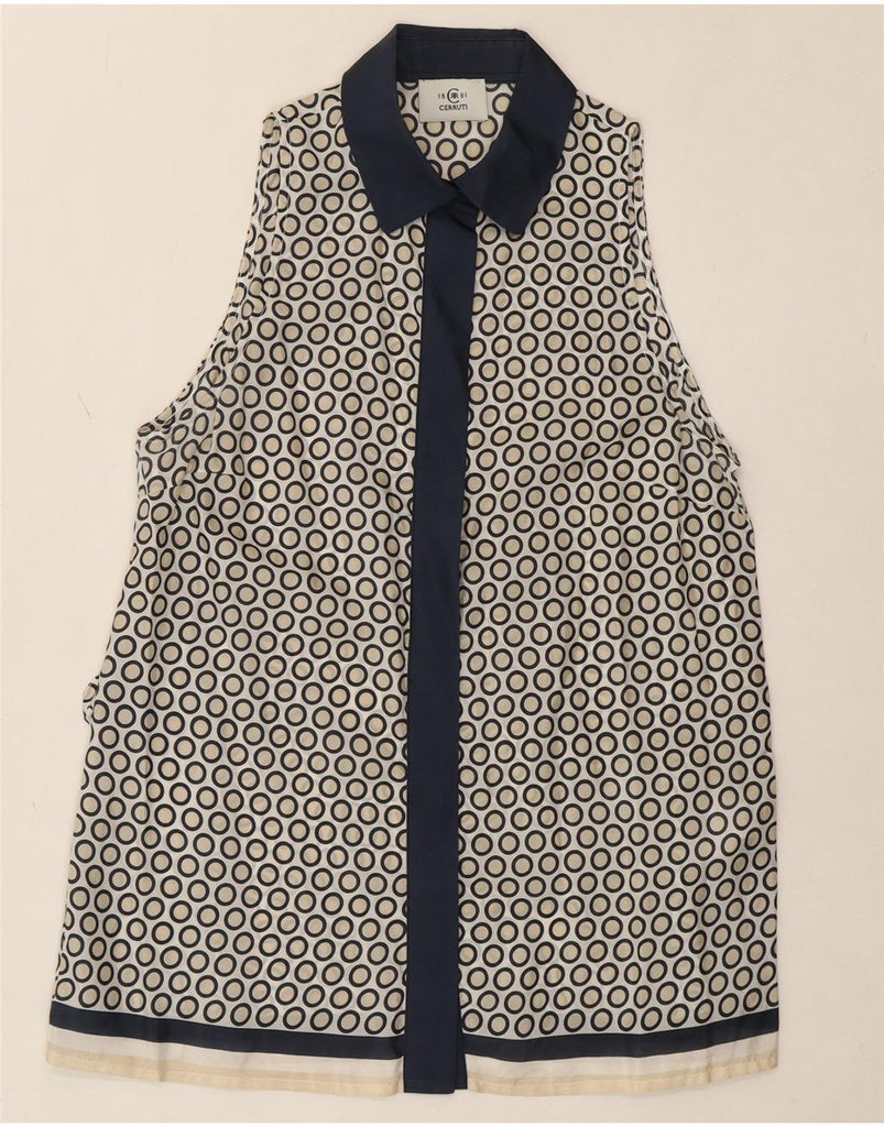 CERRUTI 1881 Womens Sleeveless Shirt Blouse UK 10 Small Beige Polka Dot Vintage Cerruti 1881 and Second-Hand Cerruti 1881 from Messina Hembry 