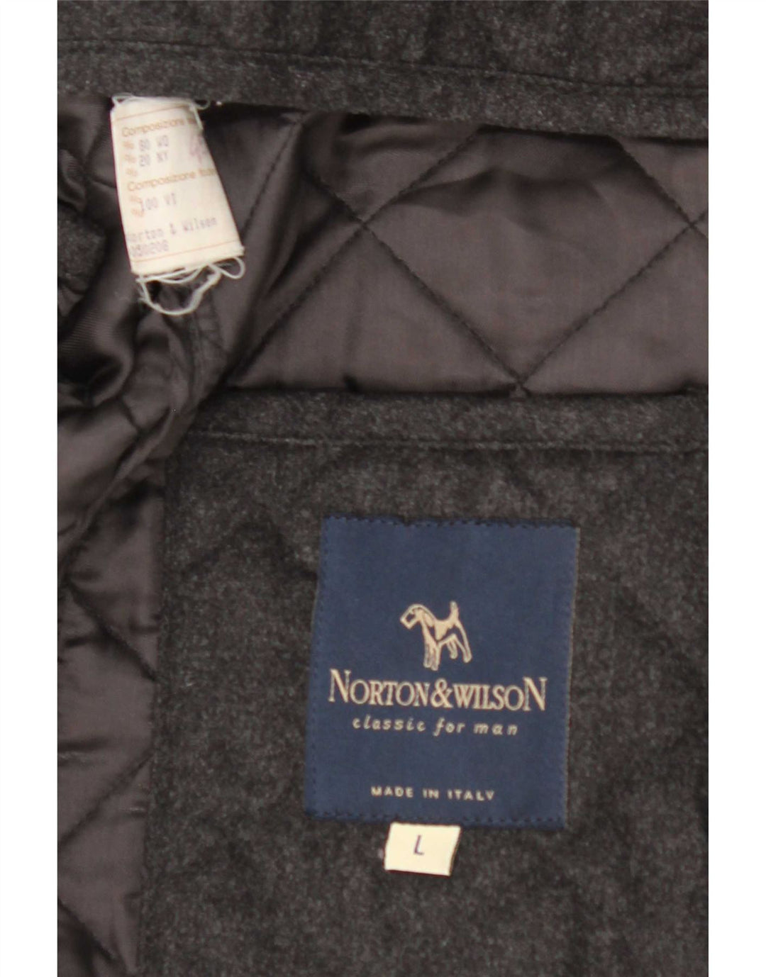 Norton & Wilson Mens Quilted Overcoat UK 40 Large Grey Colourblock Wool