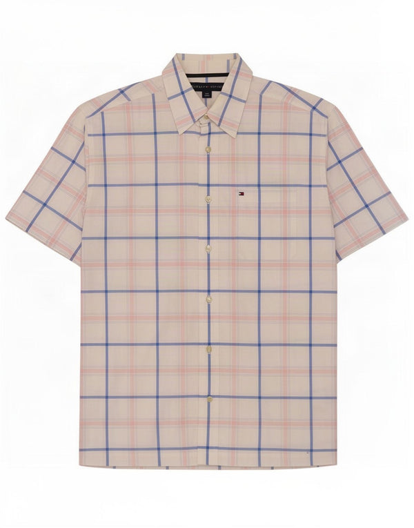 Tommy Hilfiger Mens Short Sleeve Shirt Small White Check Cotton