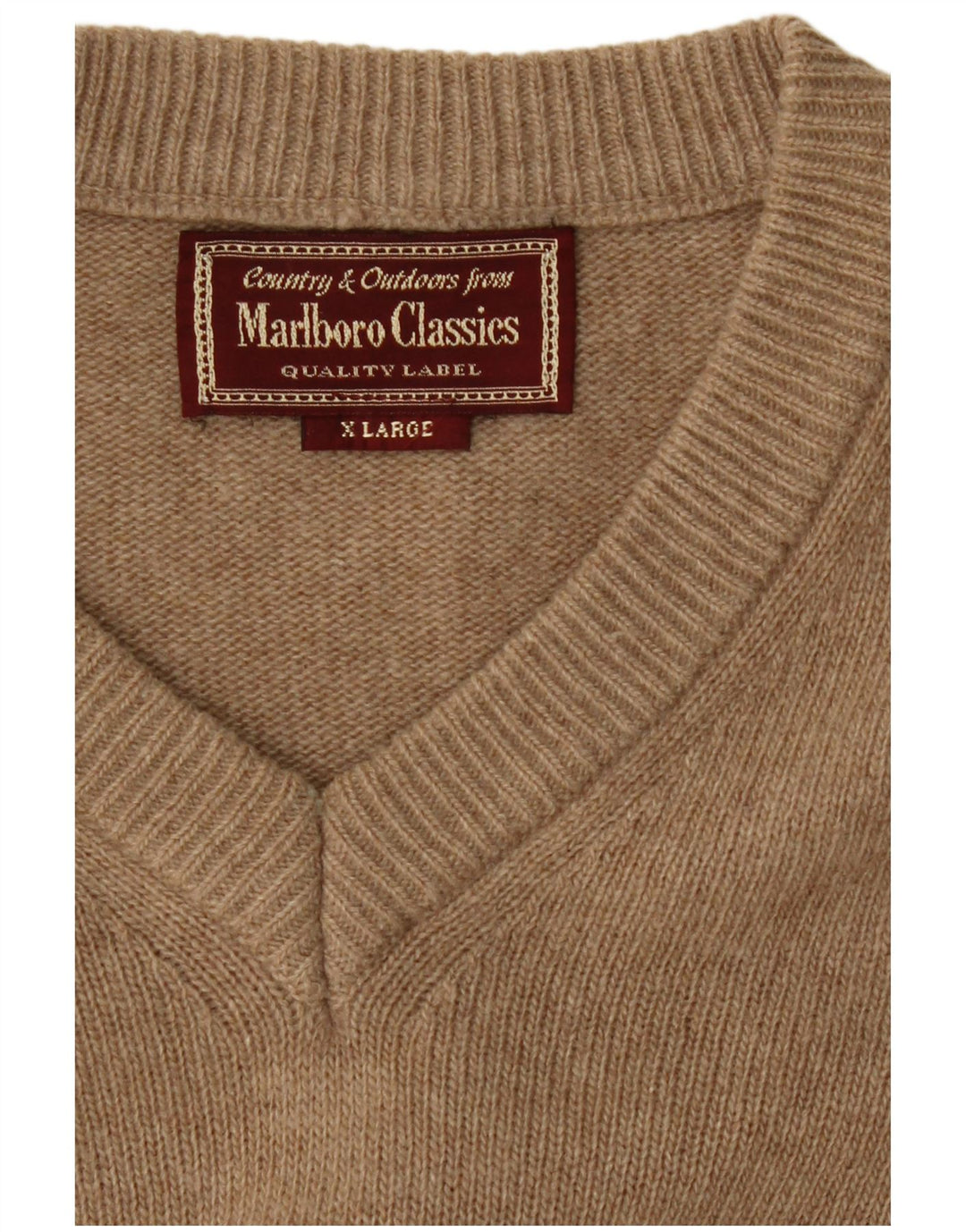 Marlboro Classics Mens V-Neck Jumper Sweater XL Beige Wool