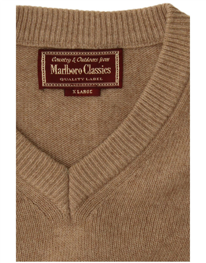 Marlboro Classics Mens V-Neck Jumper Sweater XL Beige Wool