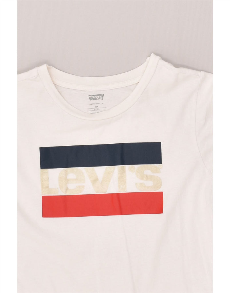 LEVI'S Girls Crop Graphic T-Shirt Top 15-16 Years White Cotton | Vintage Levi's | Thrift | Second-Hand Levi's | Used Clothing | Messina Hembry 