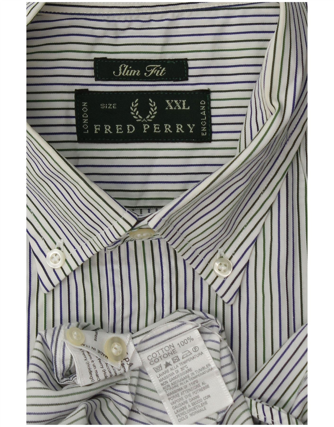 FRED PERRY Mens Slim Fit Shirt 2XL Blue Pinstripe Cotton