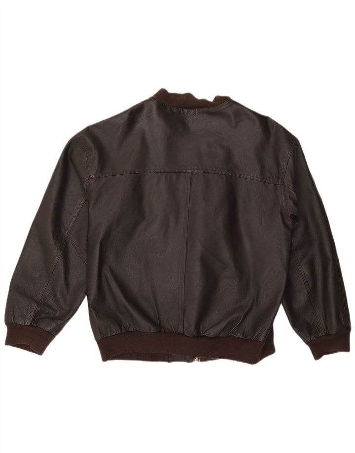 VINTAGE Mens Loose Fit Leather Jacket UK 36 Small Brown Leather