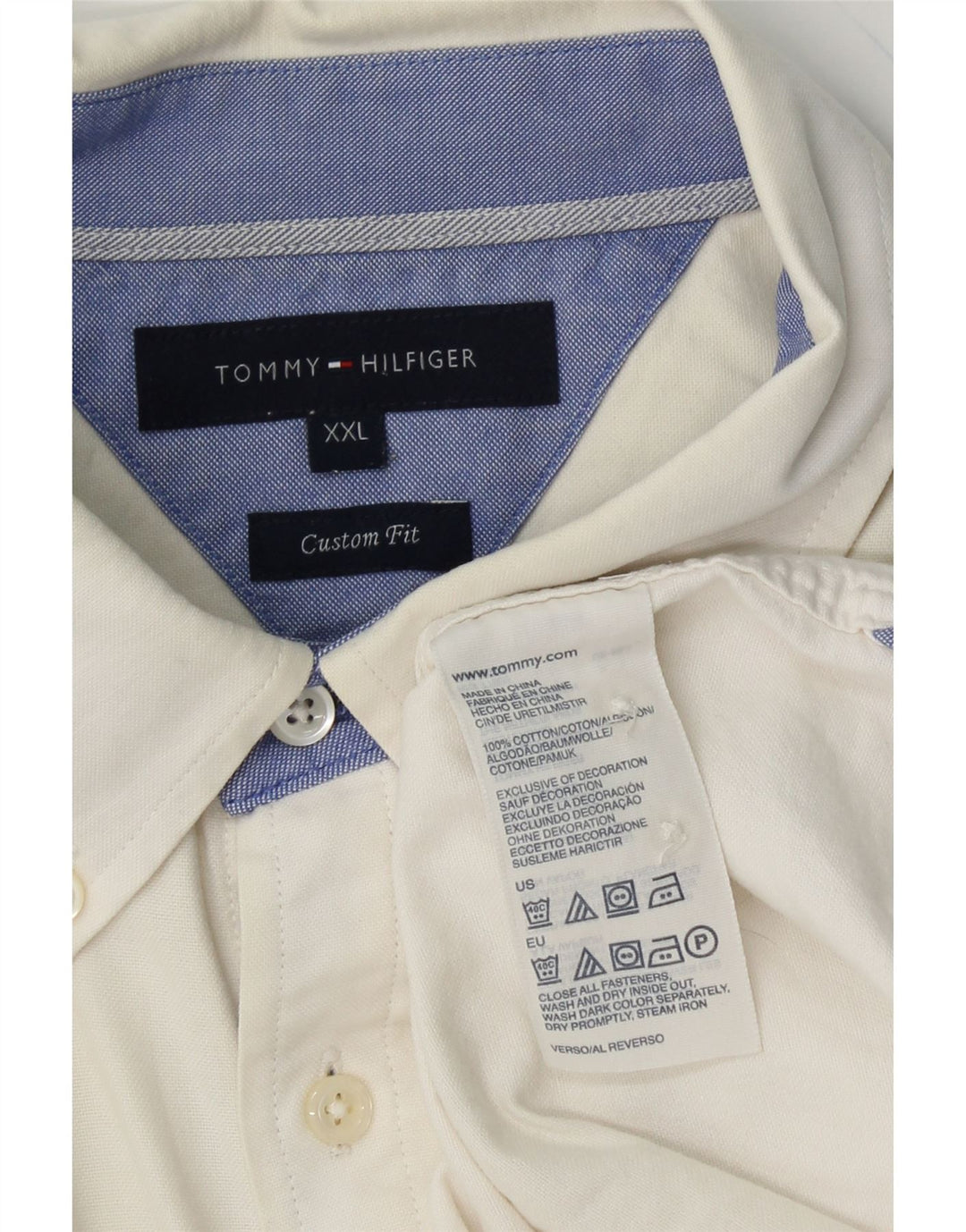 TOMMY HILFIGER Mens Custom Fit Shirt 2XL White Cotton Vintage Tommy Hilfiger and Second-Hand Tommy Hilfiger from Messina Hembry 