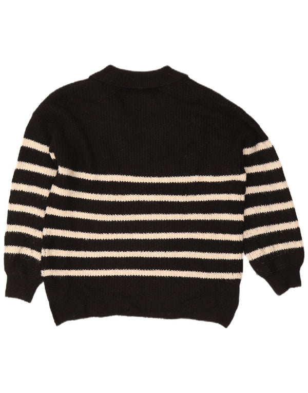 Marks & Spencer Womens Polo Neck Jumper Sweater UK 14 Medium Black Striped