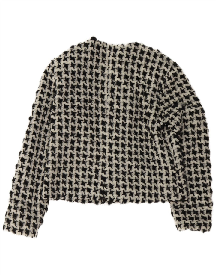 VINTAGE Womens Crop 4 Button Blazer Jacket UK 14 Medium Black Houndstooth