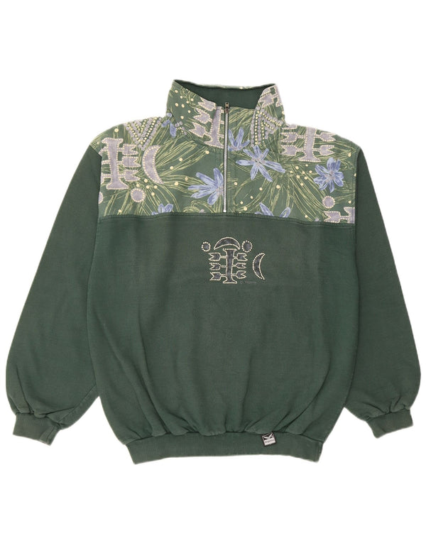 Trigema Womens Loose Fit Sweatshirt Jumper UK 14 Medium Green Floral