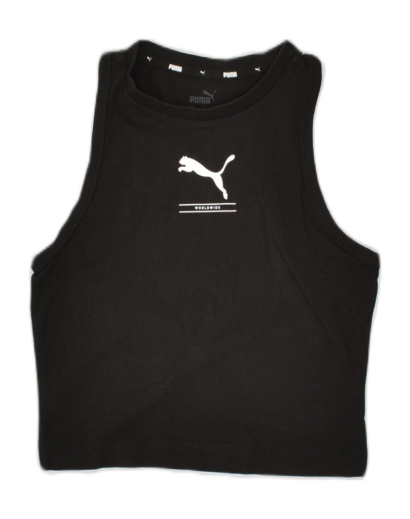 PUMA Womens Graphic Vest Top UK 10 Small Black Elastane | Vintage Puma | Thrift | Second-Hand Puma | Used Clothing | Messina Hembry 