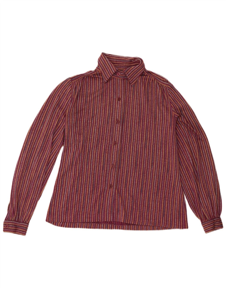 Vintage Womens Shirt Blouse UK 12 Medium Maroon Striped