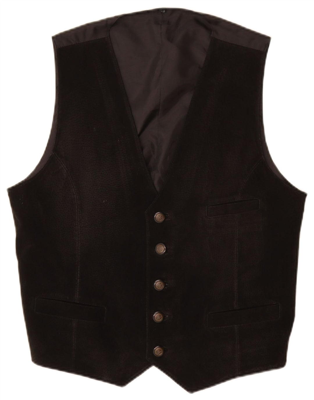 Vintage Mens Suede Waistcoat UK 40 Medium Black Leather
