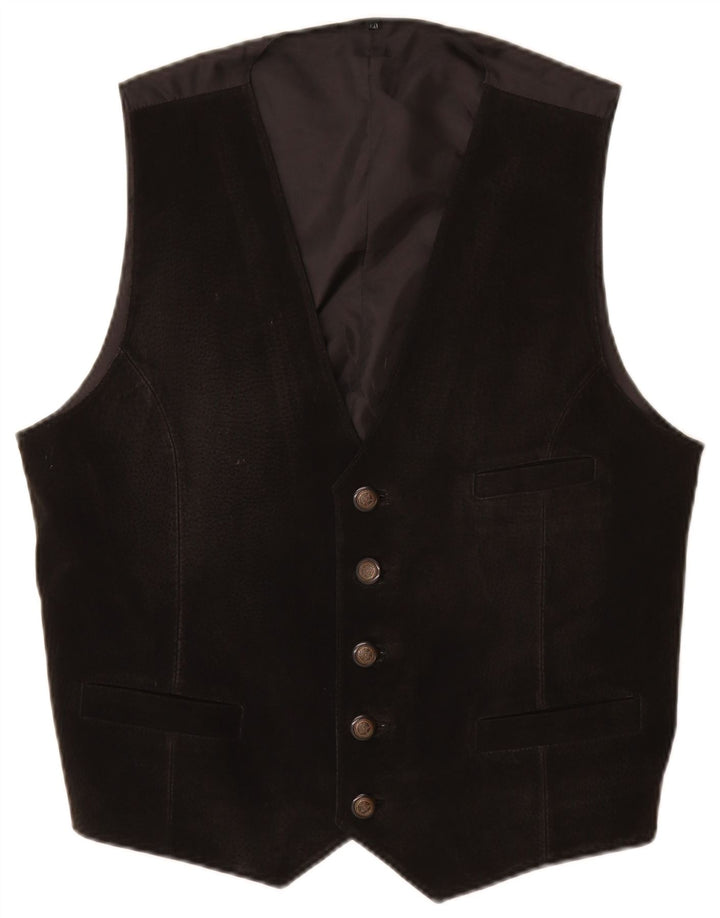 Vintage Mens Suede Waistcoat UK 40 Medium Black Leather