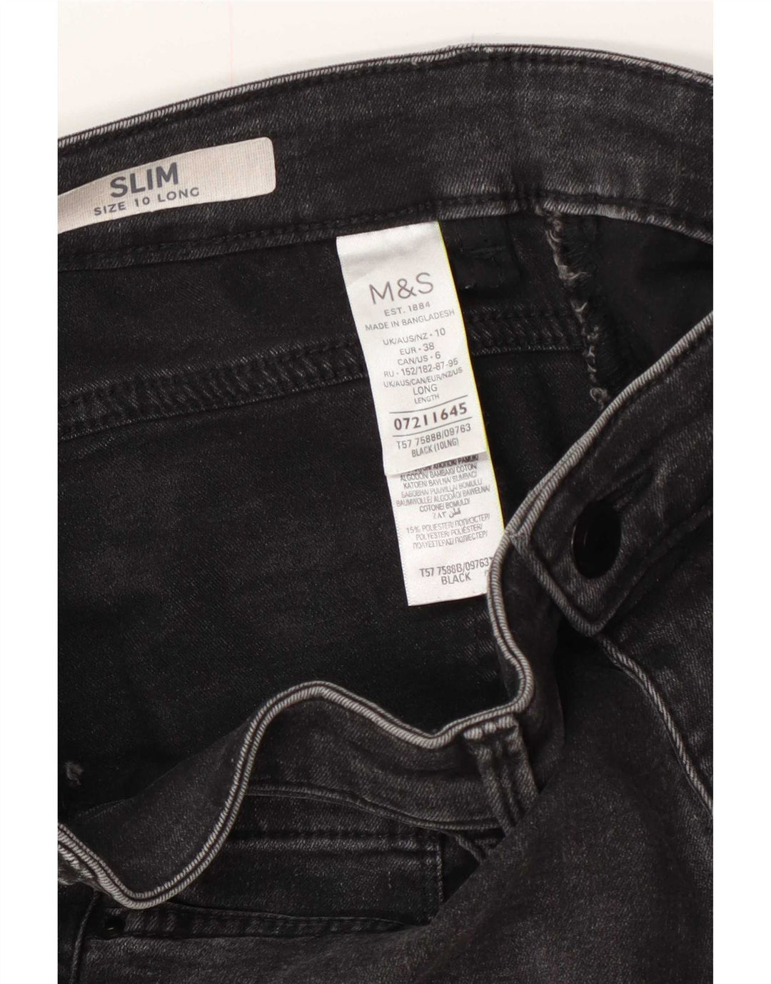 Marks & Spencer Womens Slim Jeans UK 10 Small W27 L29 Black Cotton