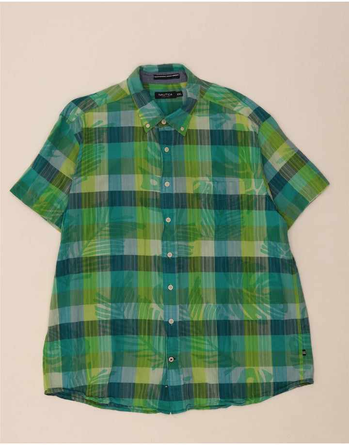 NAUTICA Mens Short Sleeve Shirt 2XL Green Check Cotton