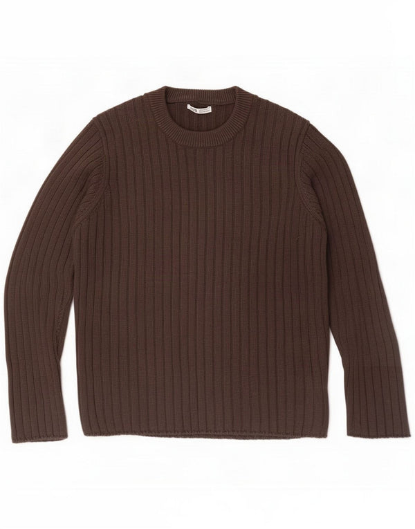 Zara Mens Crew Neck Jumper Sweater Medium Brown Cotton