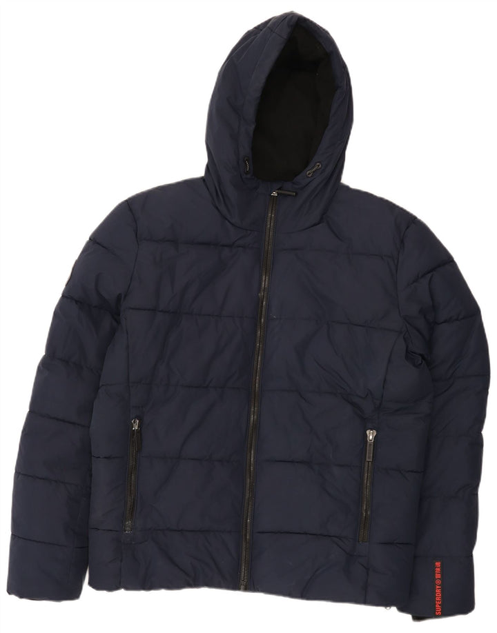 Superdry Mens Hooded Padded Jacket UK 38 Medium Navy Blue Polyester