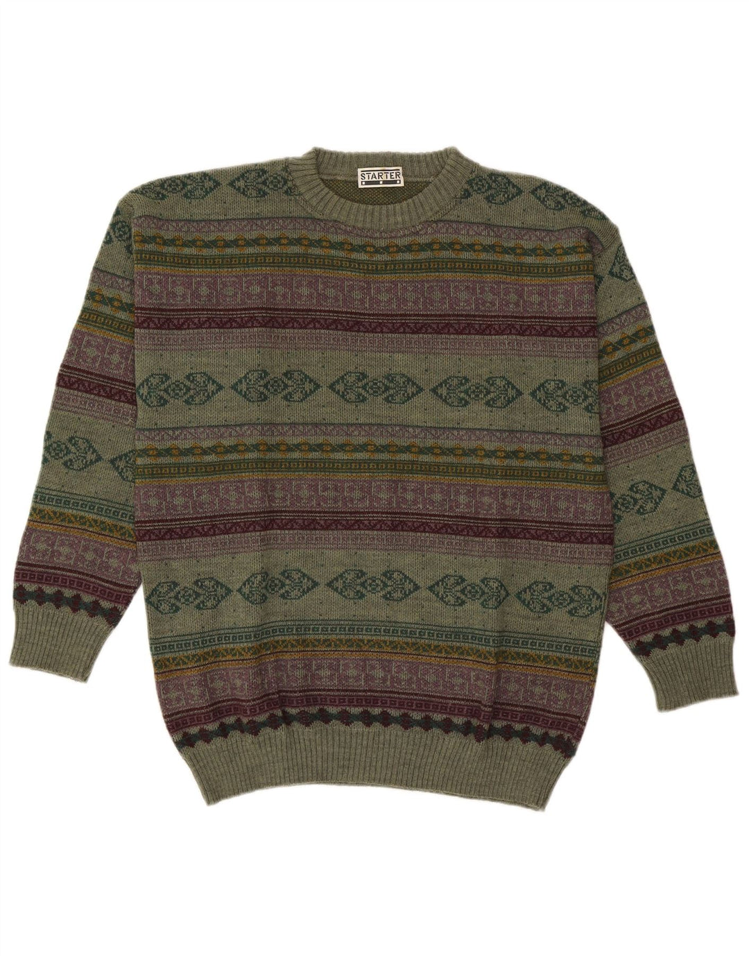Starter Mens Crew Neck Jumper Sweater XL Green Geometric Wool