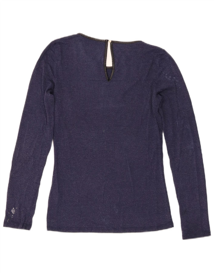 Oasis Womens Top Long Sleeve UK 6 XS Navy Blue Viscose