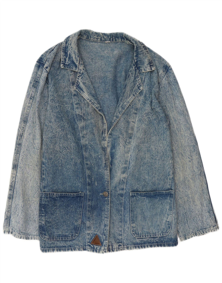 VINTAGE Womens Denim 1 Button Blazer Jacket UK 16 Large Blue