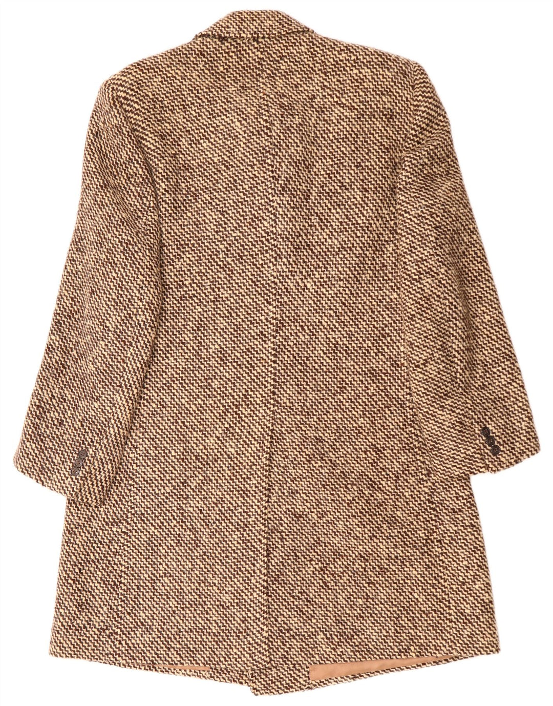 Marzotto Mens Double Breasted Coat UK 36 Small Brown Striped Virgin Wool