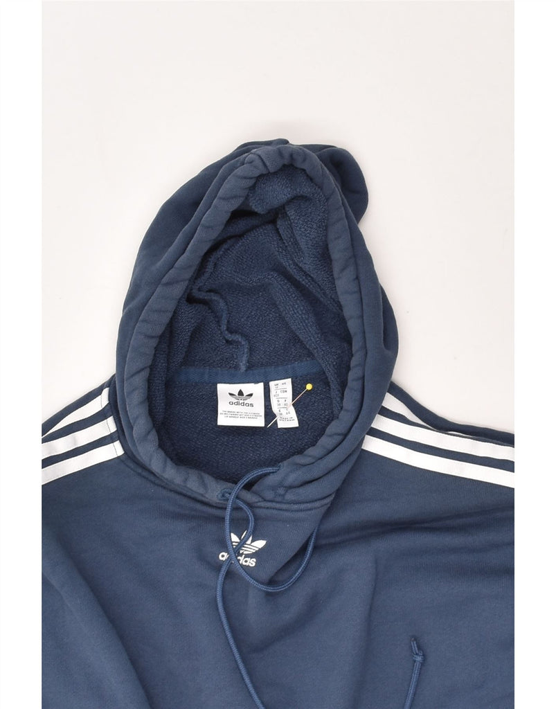 ADIDAS Womens Crop Hoodie Jumper UK 12 Medium Navy Blue Cotton | Vintage Adidas | Thrift | Second-Hand Adidas | Used Clothing | Messina Hembry 