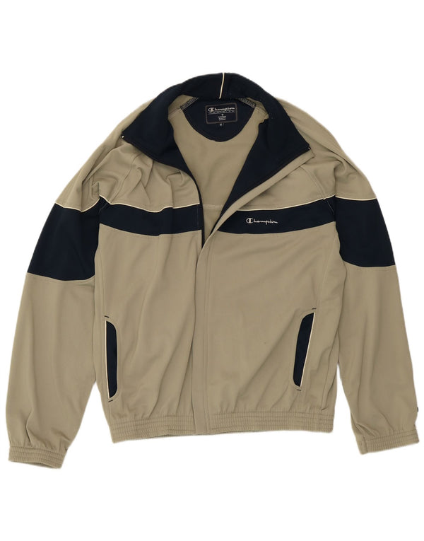 Champion Mens Tracksuit Top Jacket Medium Khaki Colourblock Polyester