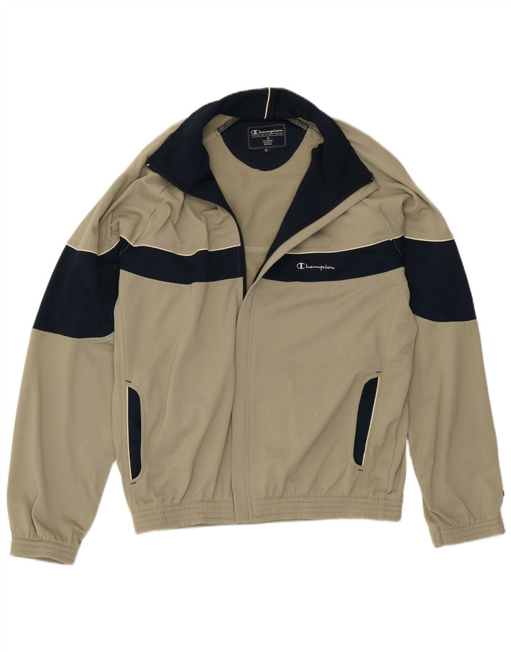 Champion Mens Tracksuit Top Jacket Medium Khaki Colourblock Polyester