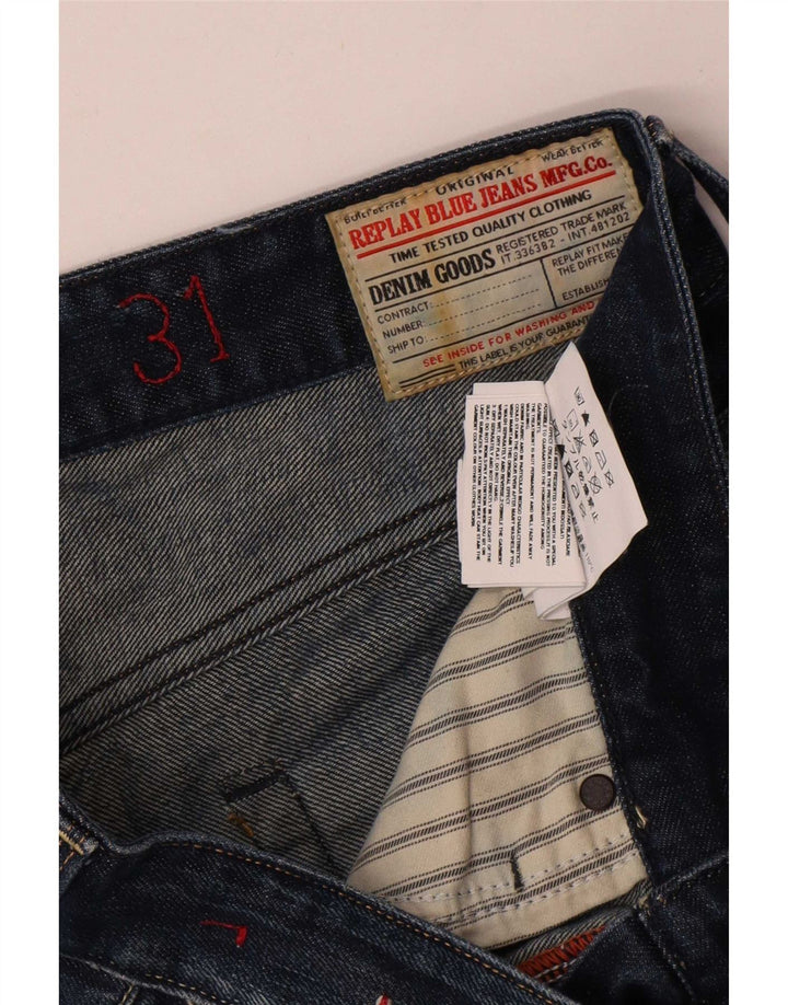 Replay Mens Graphic Straight Jeans W31 L34 Blue Cotton