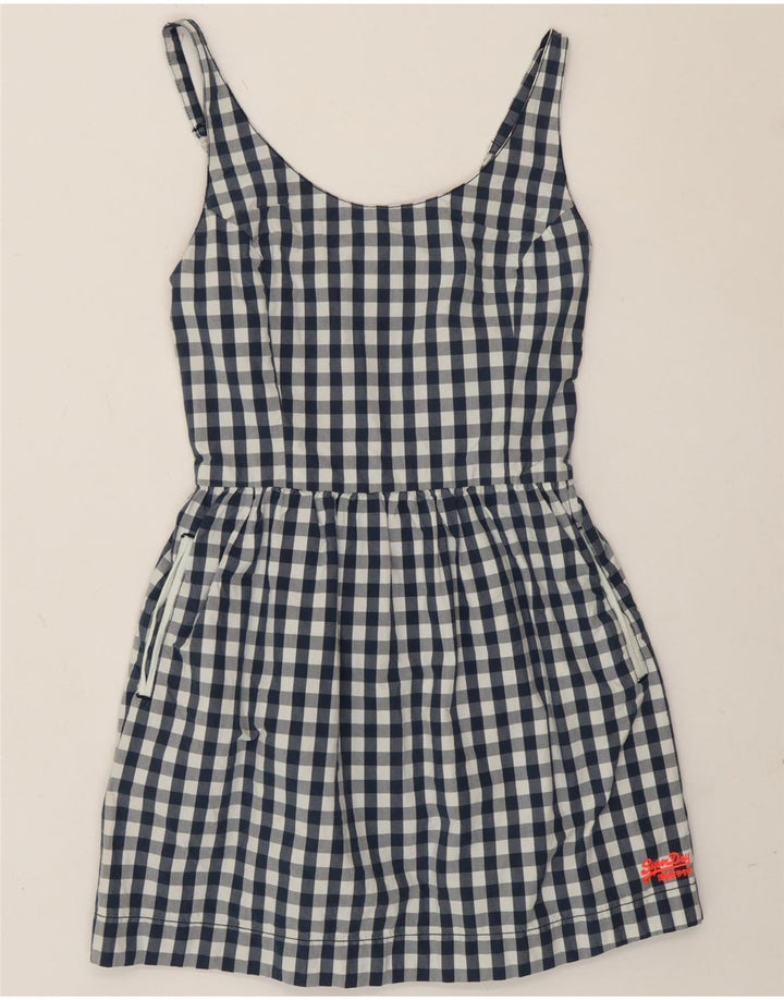 Superdry Womens Sundress UK 10 Small Navy Blue Gingham Cotton