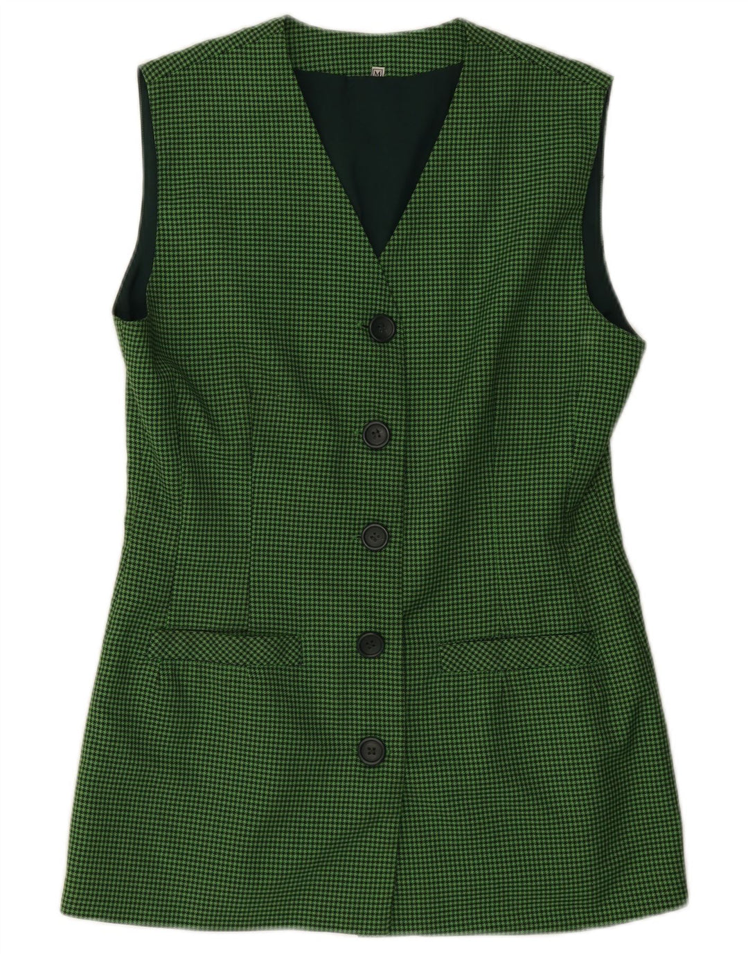 Vintage Womens Sleeveless Blazer Jacket UK 12 Medium Green Houndstooth