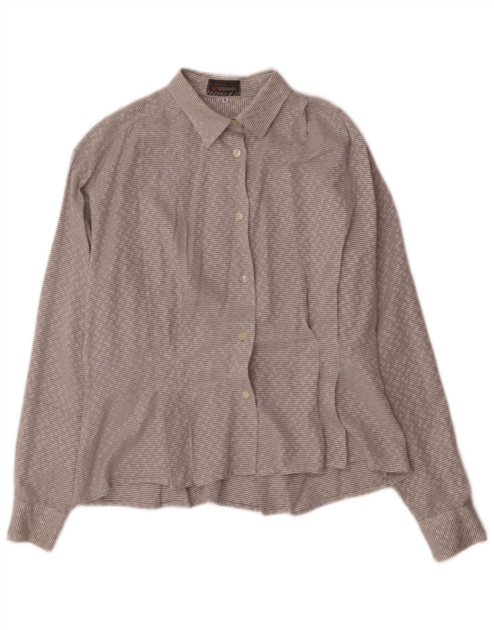 Stefanel Womens Shirt UK 16 Large Grey Pinstripe Acetate