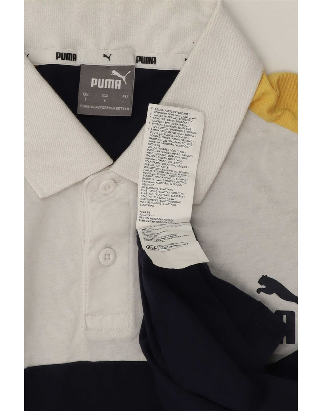 Puma Mens Polo Shirt Small White Colourblock Cotton