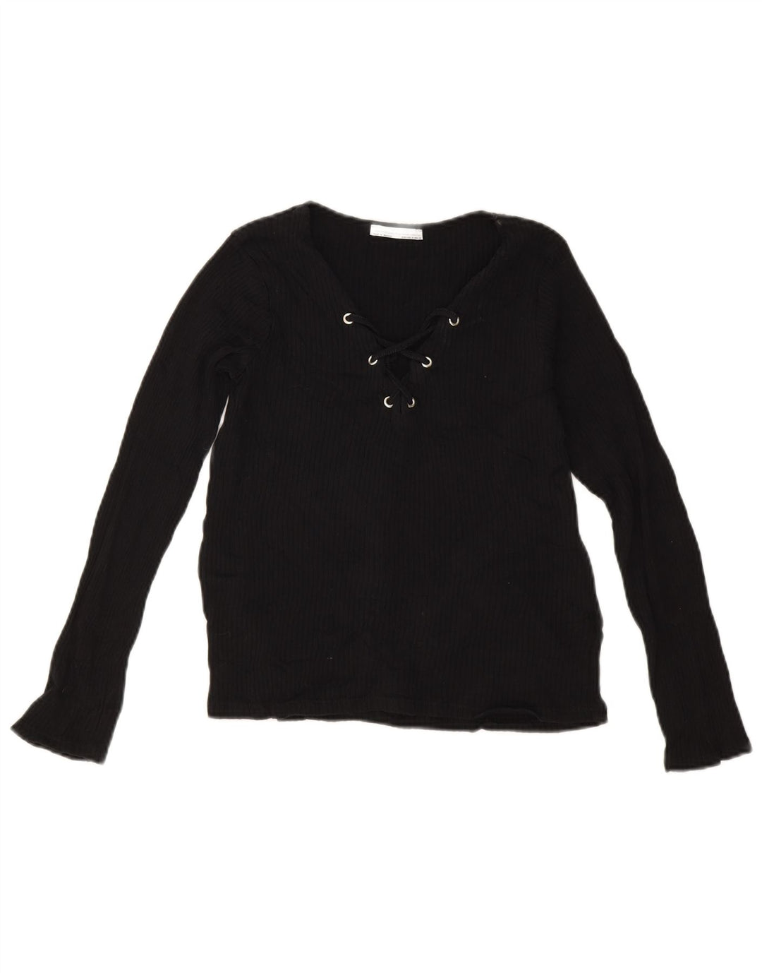 Zara Womens Crop Top Long Sleeve UK 12 Medium Black