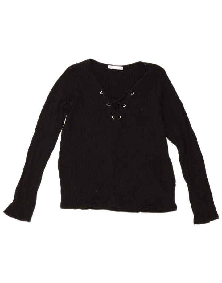 Zara Womens Crop Top Long Sleeve UK 12 Medium Black
