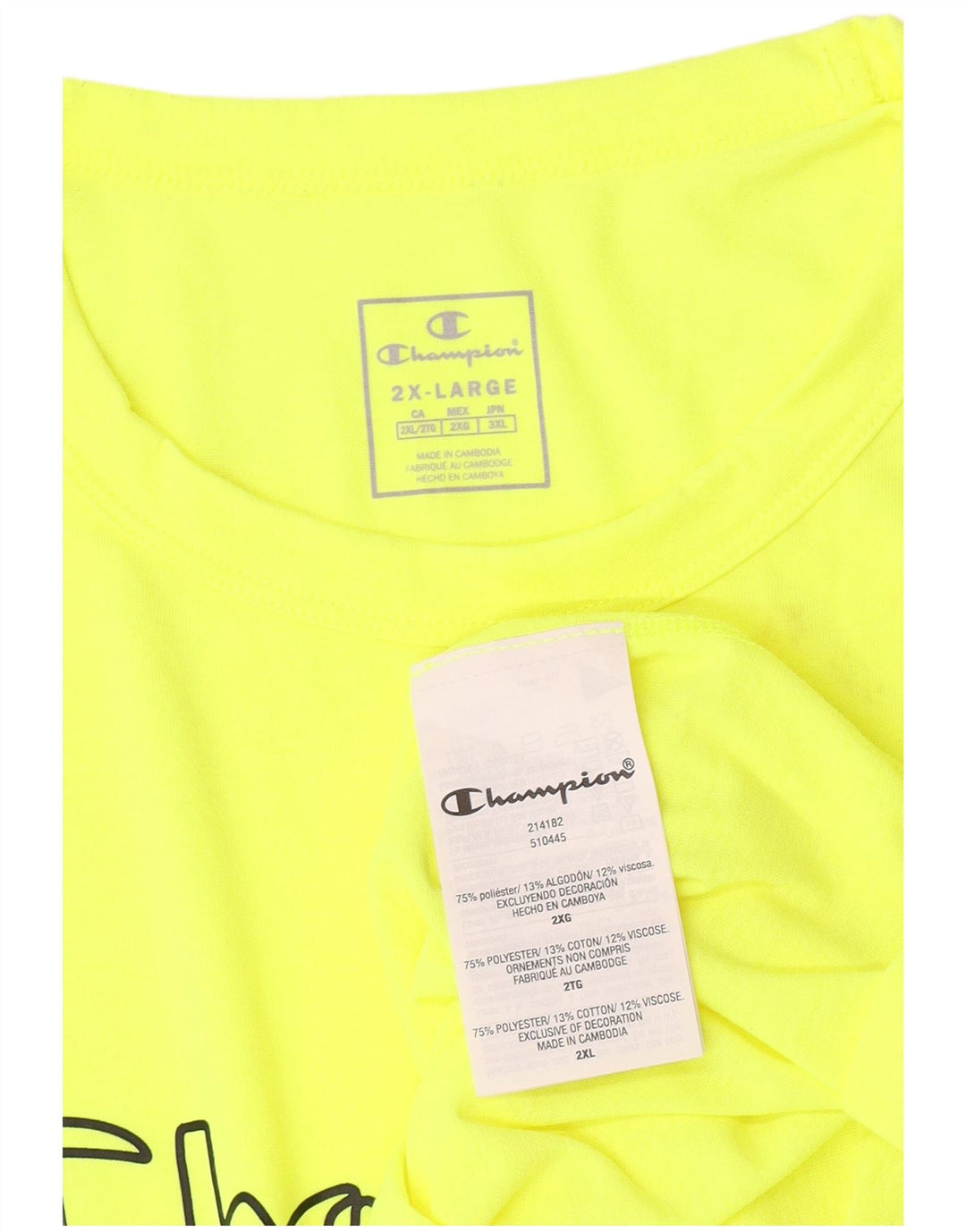 Champion Mens Graphic T-Shirt Top 2XL Yellow Polyester