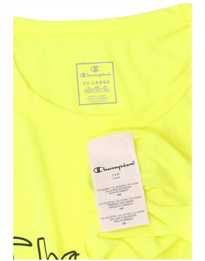 Champion Mens Graphic T-Shirt Top 2XL Yellow Polyester