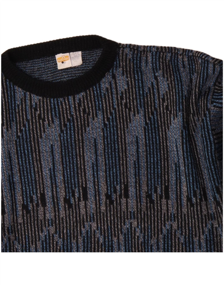 Mark Astor Mens Crew Neck Jumper Sweater XL Blue Striped Polyacrylic