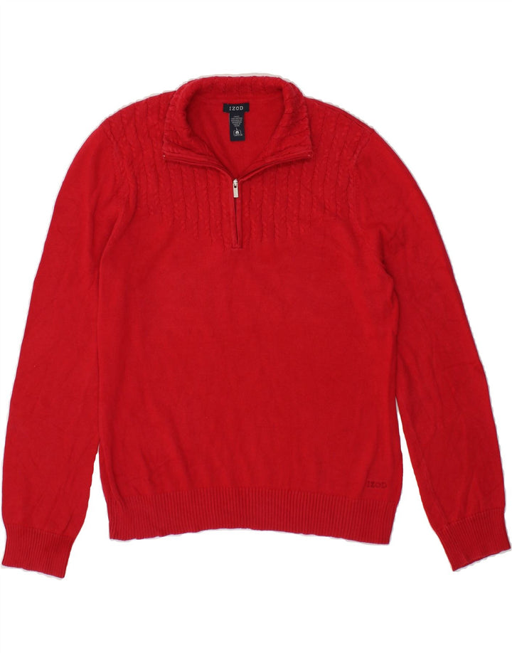 IZOD Womens Zip Neck Jumper Sweater UK 16 Large Red Cotton Vintage Izod and Second-Hand Izod from Messina Hembry 