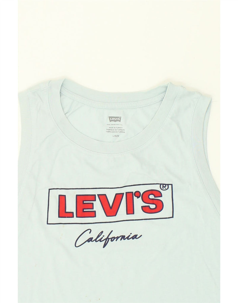 LEVI'S Womens Crop Graphic Vest Top UK 16 Large Blue | Vintage Levi's | Thrift | Second-Hand Levi's | Used Clothing | Messina Hembry 