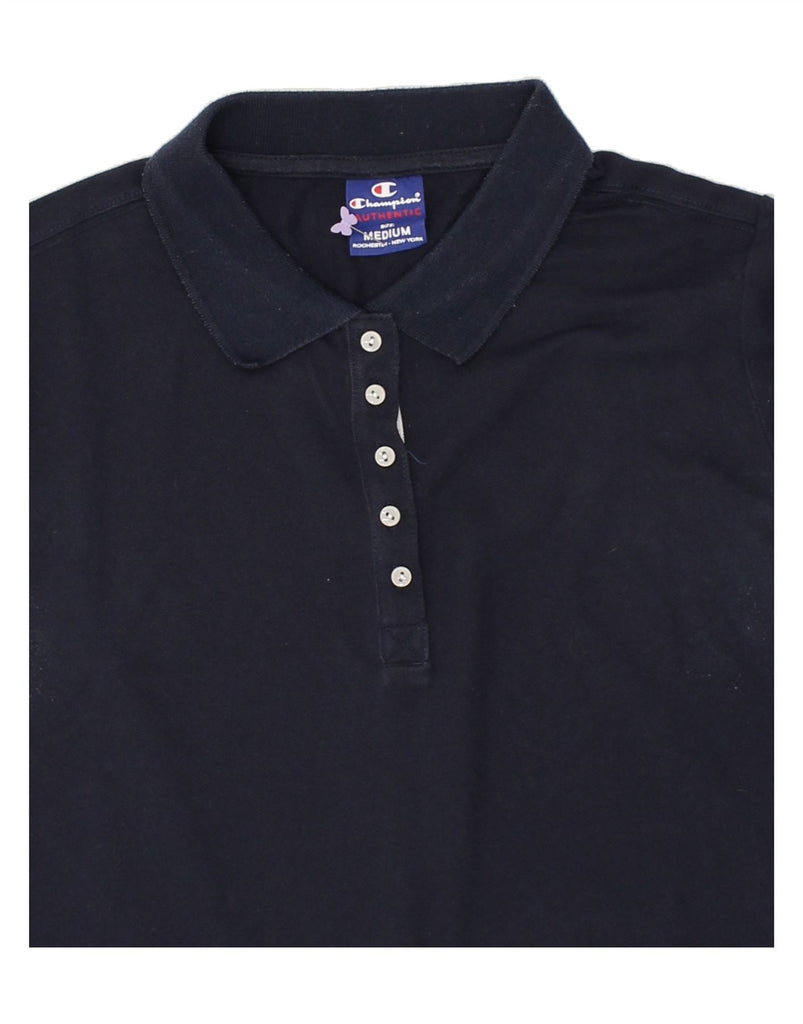 CHAMPION Womens Polo Shirt UK 12 Medium Navy Blue | Vintage Champion | Thrift | Second-Hand Champion | Used Clothing | Messina Hembry 