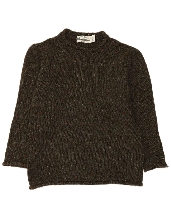 Aran Crafts Mens Boat Neck Jumper Sweater Medium Khaki Flecked Wool