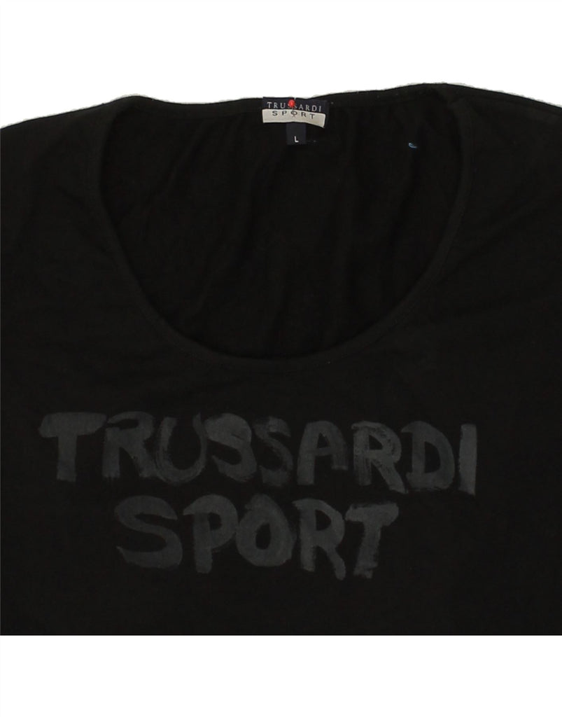 TRUSSARDI Womens Graphic T-Shirt Top UK 14 Large Black Cotton | Vintage Trussardi | Thrift | Second-Hand Trussardi | Used Clothing | Messina Hembry 