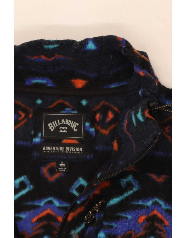 Billabong Mens Zip Neck Fleece Jumper Small Navy Blue Fair Isle Polyester