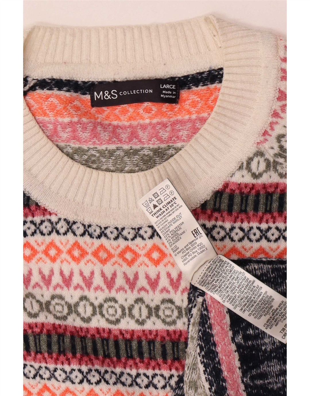 Marks & Spencer Mens Boat Neck Jumper Sweater Large Multicoloured Fair Isle
