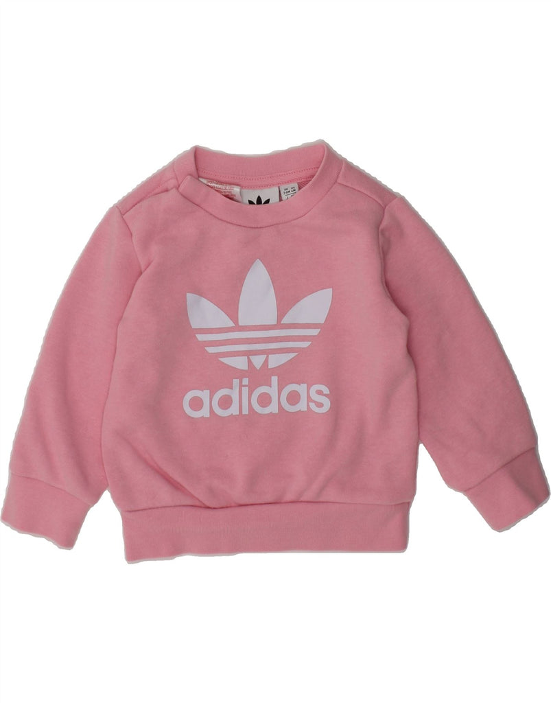 ADIDAS Baby Girls Graphic Sweatshirt Jumper 3-6 Months Pink Cotton | Vintage Adidas | Thrift | Second-Hand Adidas | Used Clothing | Messina Hembry 