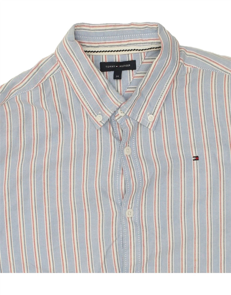 TOMMY HILFIGER Boys Shirt 13-14 Years Grey Striped Cotton | Vintage Tommy Hilfiger | Thrift | Second-Hand Tommy Hilfiger | Used Clothing | Messina Hembry 