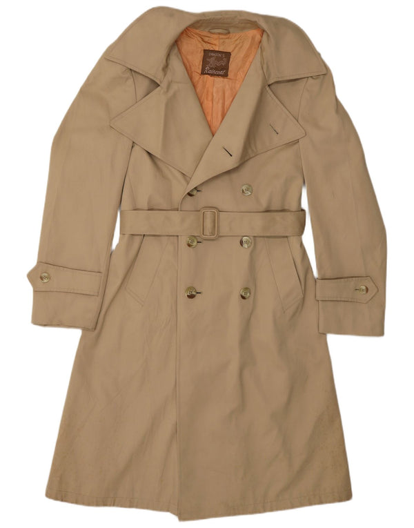 Dragon's Mens Double Breasted Raincoat UK 36 Small Beige Polyester