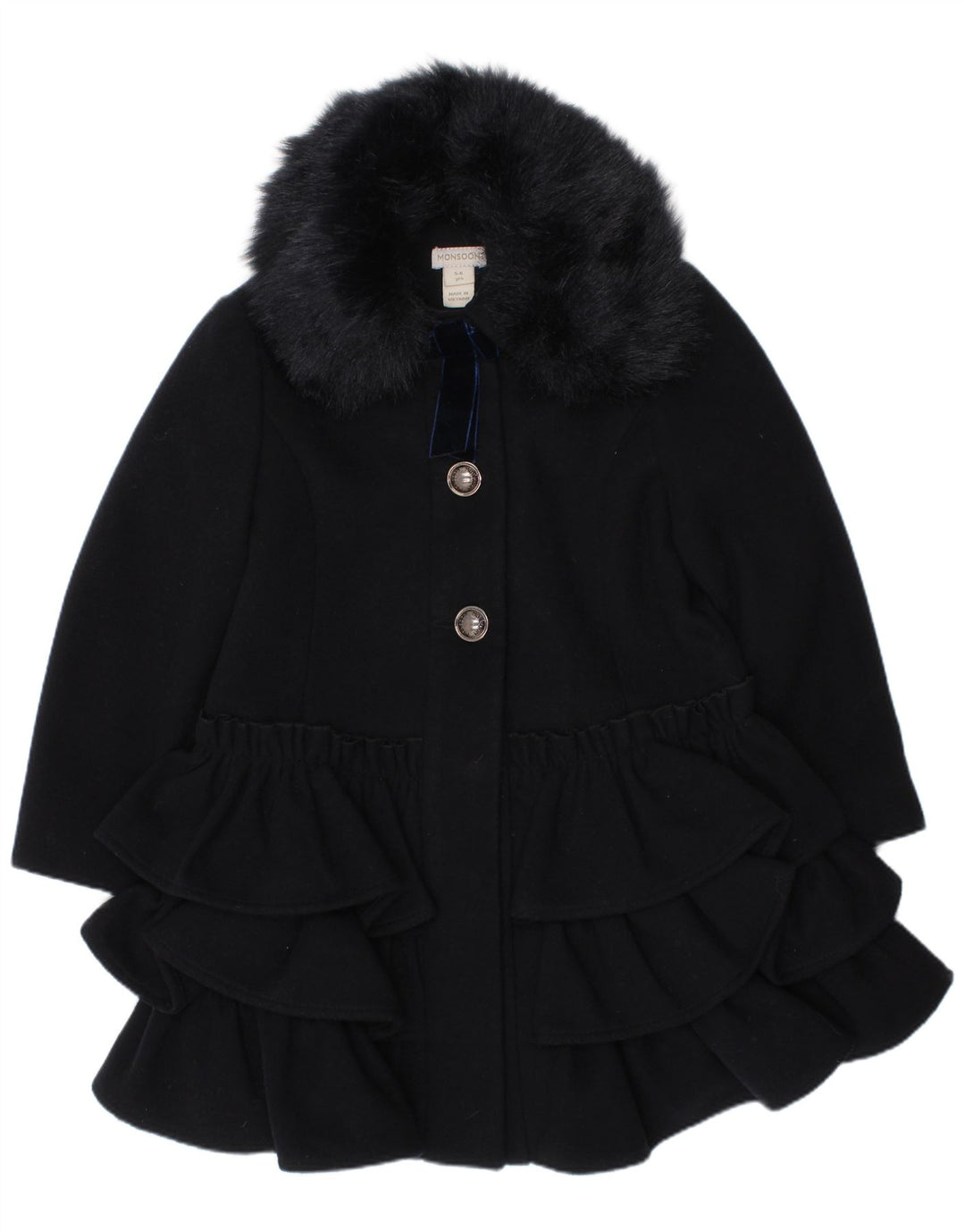 Monsoon Girls Overcoat 5-6 Years Navy Blue Polyester