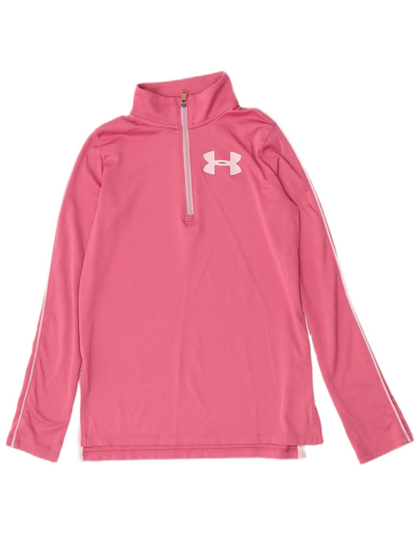 Under Armour Girls Zip Neck Top Long Sleeve 9-10 Years Medium Pink Sports